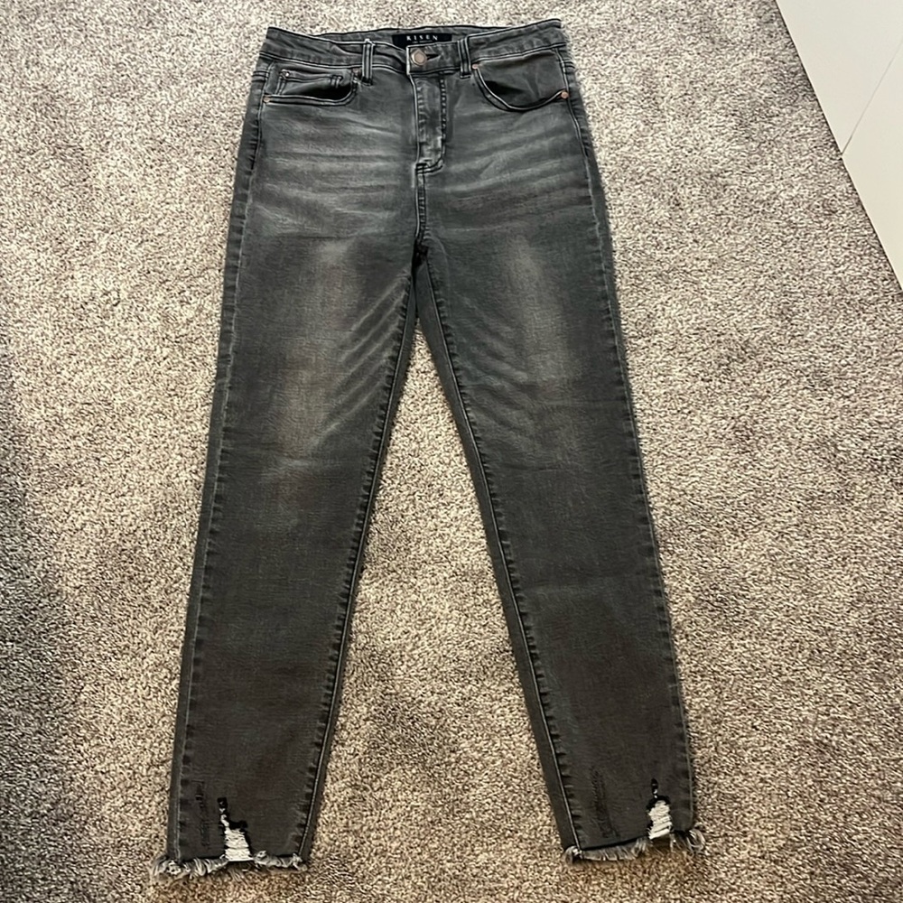 Risen Los Angeles Dark Gray Vintage Skinny Raw Hem Ankle Fringe Size 29/9